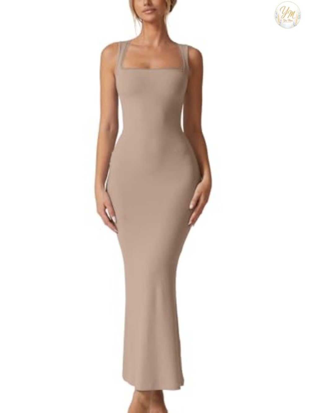 Square Neck Lace Detail Sleeveless Ribbed Maxi Dress